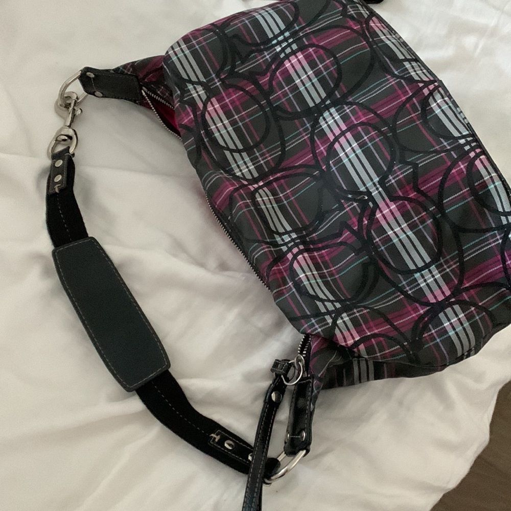 Coach Purse & Matching Wallet: Pink, Black, Grey Plaids with Hints of Glitter - Picture 10 of 16